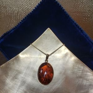 Sterling 925 Gold Vermeil Amber Necklace